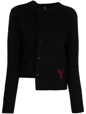 Y's logo intarsia-knit asymmetric cardigan - Black
