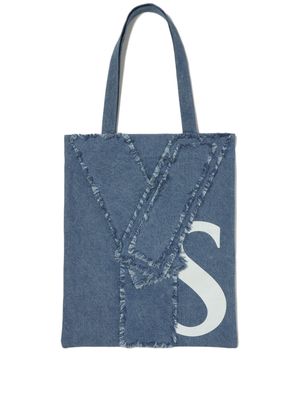 Y's logo-patchwork cotton tote bag - Blue