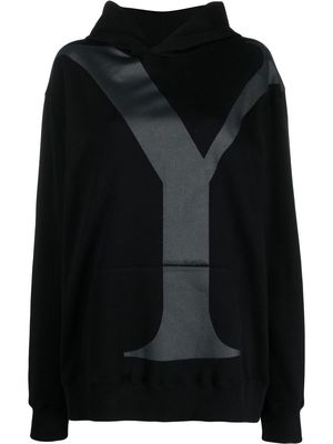 Y's logo-print cotton hoodie - Black
