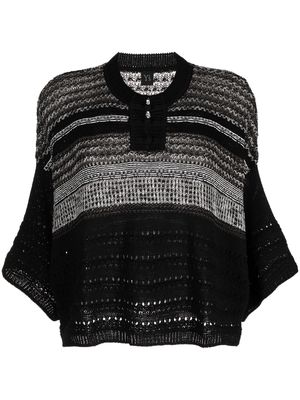 Y's open-knit batwing-sleeves jumper - Black