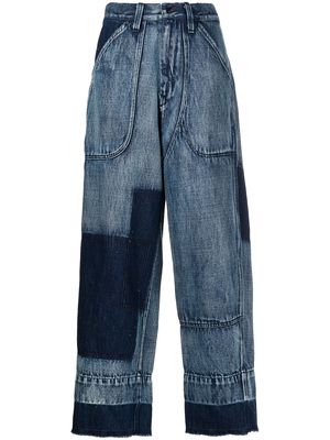 Y's patch-detail wide-leg jeans - Blue