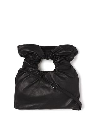 Y's ruched panelled leather mini bag - Black