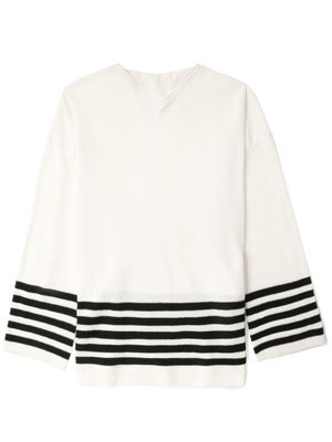 Y's stripe-pattern V-neck jumper - White