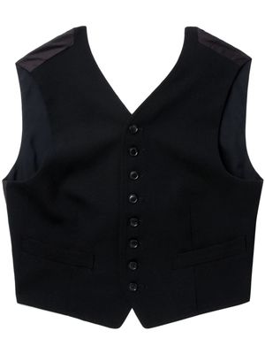 Y's tie-fastening wool waistcoat - Black