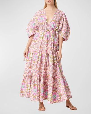 Ysa Balloon-Sleeve Tiered Maxi Dress