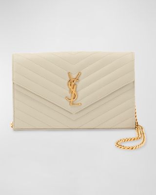YSL Monogram Large Wallet on Chain in Grained Leather