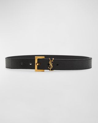 YSL Pebble-Grain Leather Belt