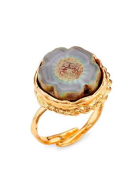 Yucatan Ranas 24K-Gold-Plated & Glass Bead Ring