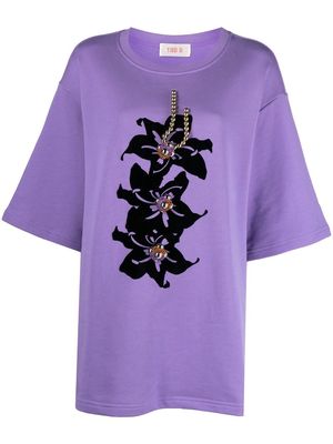 Yueqi Qi beaded graphic-print T-shirt - Purple
