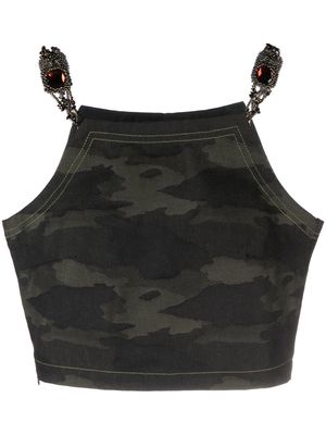 Yueqi Qi camouflage-print jewel strap top - Black