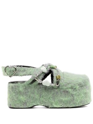 Yueqi Qi chain-detail woollen mules - Green