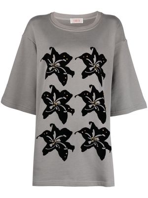 Yueqi Qi flocked-effect floral-print T-shirt - Grey
