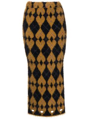 Yueqi Qi geometric knitted skirt - Brown