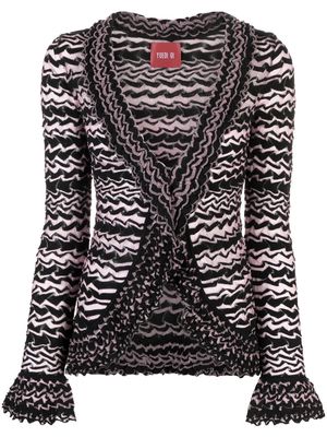 Yueqi Qi glass yarn striped ruffle cardigan - Pink
