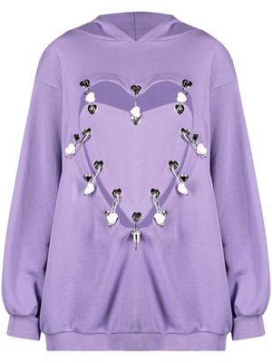 Yueqi Qi safety pin-detail hoodie - Purple
