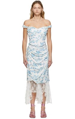 Yuhan Wang Blue & White Rose Print Dress