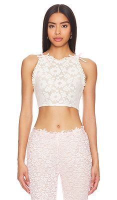 Yuhan Wang Bow Tied Lace Top in Cream
