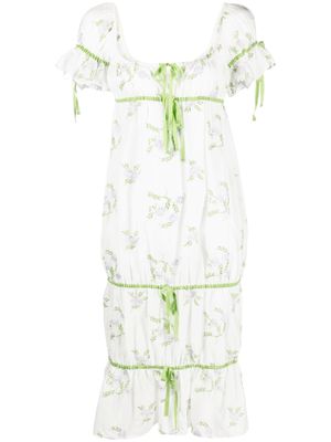 yuhan wang floral-embroidered drawstring dress - White
