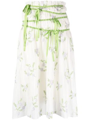 yuhan wang floral-embroidered midi skirt - White