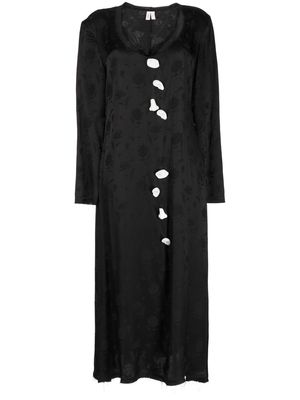 yuhan wang floral-jacquard long-sleeve dress - Black
