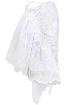 yuhan wang gathered-detail lace midi skirt - White