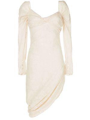 yuhan wang lace asymmetric long-sleeve dress - White