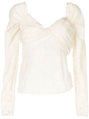 yuhan wang semi-sheer lace top - White