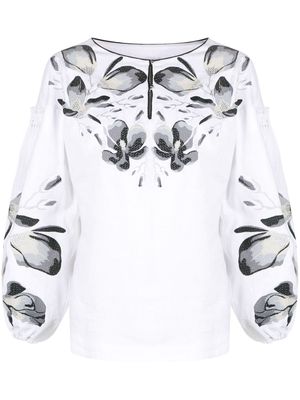 Yuliya Magdych floral-embroidery long-sleeve blouse - White