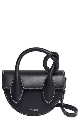 Yuzefi Pretzel Mini Leather Crossbody Bag in Black