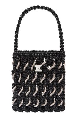 Yuzefi Small Woven Crystal Faux Leather Bag in Black