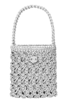Yuzefi Small Woven Crystal Faux Leather Bag in Silver