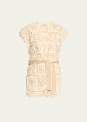 Yves Cotton Crochet Fringe Cardigan Vest