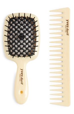 YVES DURIF Petite Vented Brush & Wide Tooth Comb Set in Beige