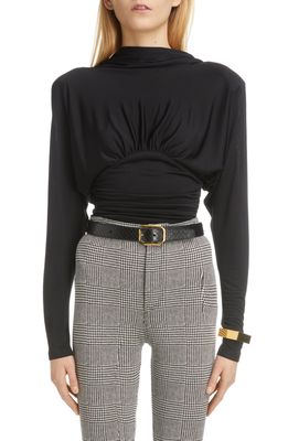 Yves Saint Laurent Cowl Back Ruched Jersey Top in Noir