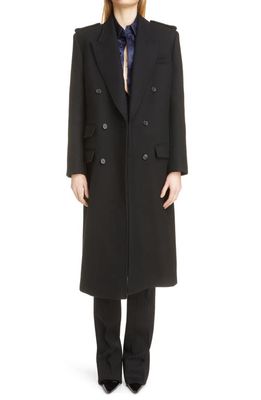 Yves Saint Laurent Double Breasted Wool Blend Coat in Noir
