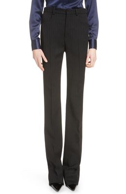 Yves Saint Laurent High Waist Straight Leg Wool Trousers in Noir