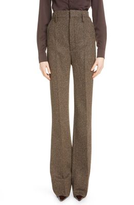 Yves Saint Laurent High Waist Wool Herringbone Pants in Moka