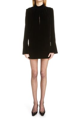Yves Saint Laurent Keyhole Long Sleeve Velour Minidress in Noir