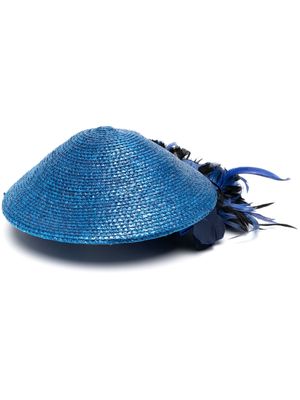 Yves Saint Laurent Pre-Owned 1970s feather-detailing woven hat - Blue
