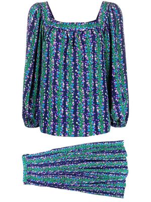 Yves Saint Laurent Pre-Owned 1970s floral-print silk blouse-skirt set - Blue