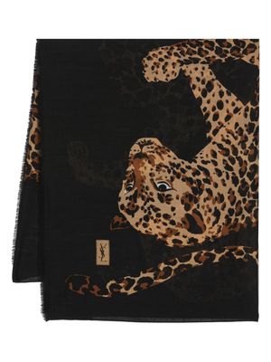 Yves Saint Laurent Pre-Owned 1970s leopard print silk scarf - Brown