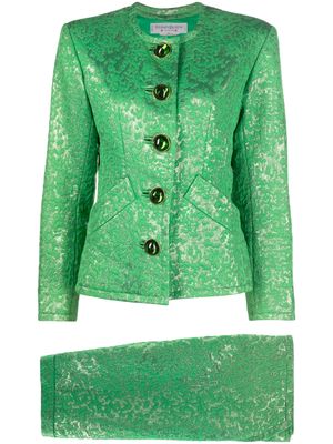 Yves Saint Laurent Pre-Owned 1980s collarless jacquard skirt suit - Green
