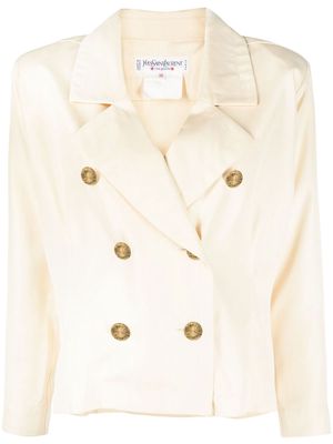 Yves Saint Laurent Pre-Owned 1980s double-breasted cropped jacket - Neutrals