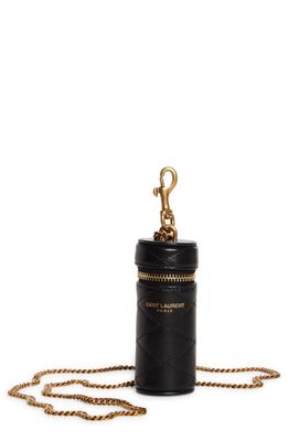 Yves Saint Laurent Quilted Leather Lipstick Case on a Chain in Nero