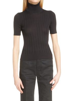 Yves Saint Laurent Silk Rib Turtleneck Sweater in Noir