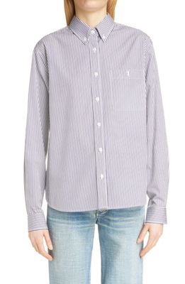 Yves Saint Laurent Stripe Cotton Poplin Button-Down Shirt in Blanc Encre