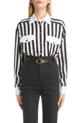 Yves Saint Laurent Stripe Silk Twill Shirt in Noir Craie