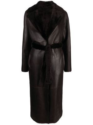 Yves Salomon belted reversible leather coat - Brown
