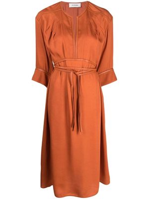 Yves Salomon belted-waist midi dress - Orange