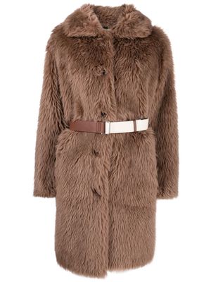Yves Salomon belted-waist wool coat - Brown